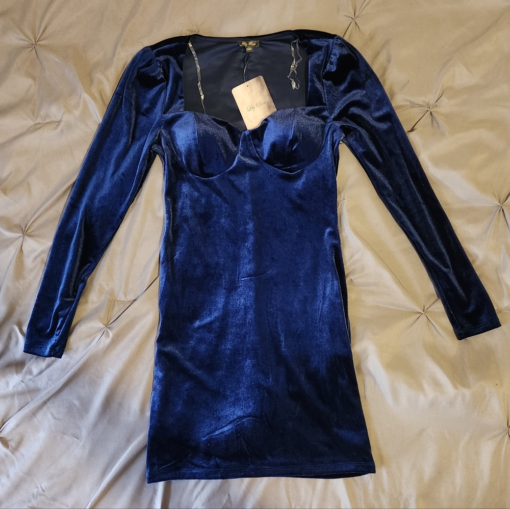 Velvet Blue Bodycon Dress